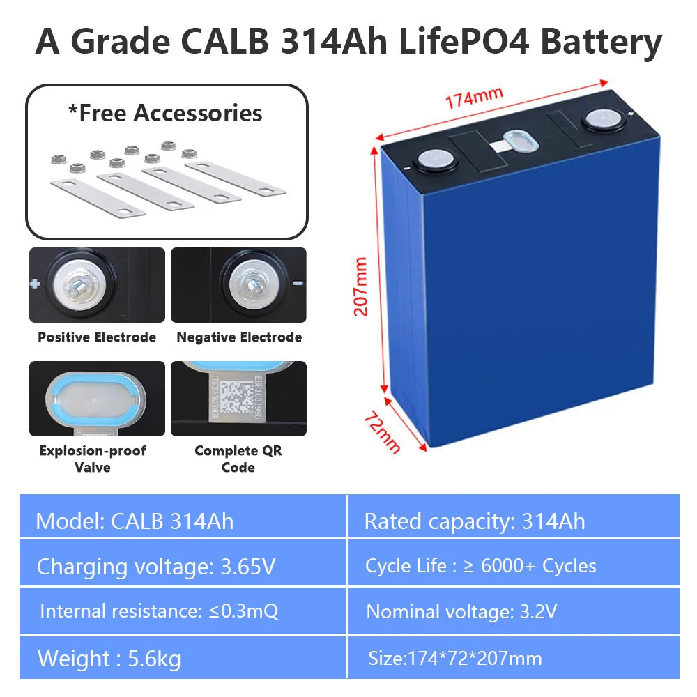 CALB 314Ah LiFePO4 Battery Cells - Brand New Grade A with QR Code