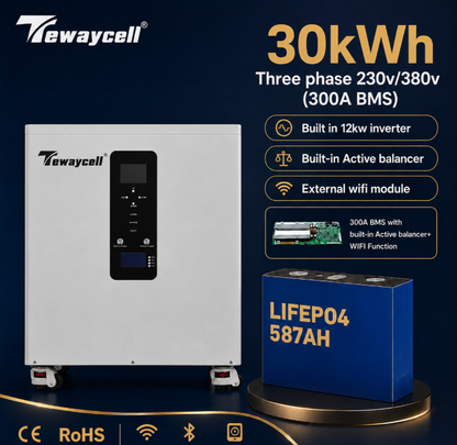 51.2V 587Ah 30kWh Hithium LiFePO4 Three Phase All-in-One Energy Storage System AC380V with 12kW Hybrid Inverter