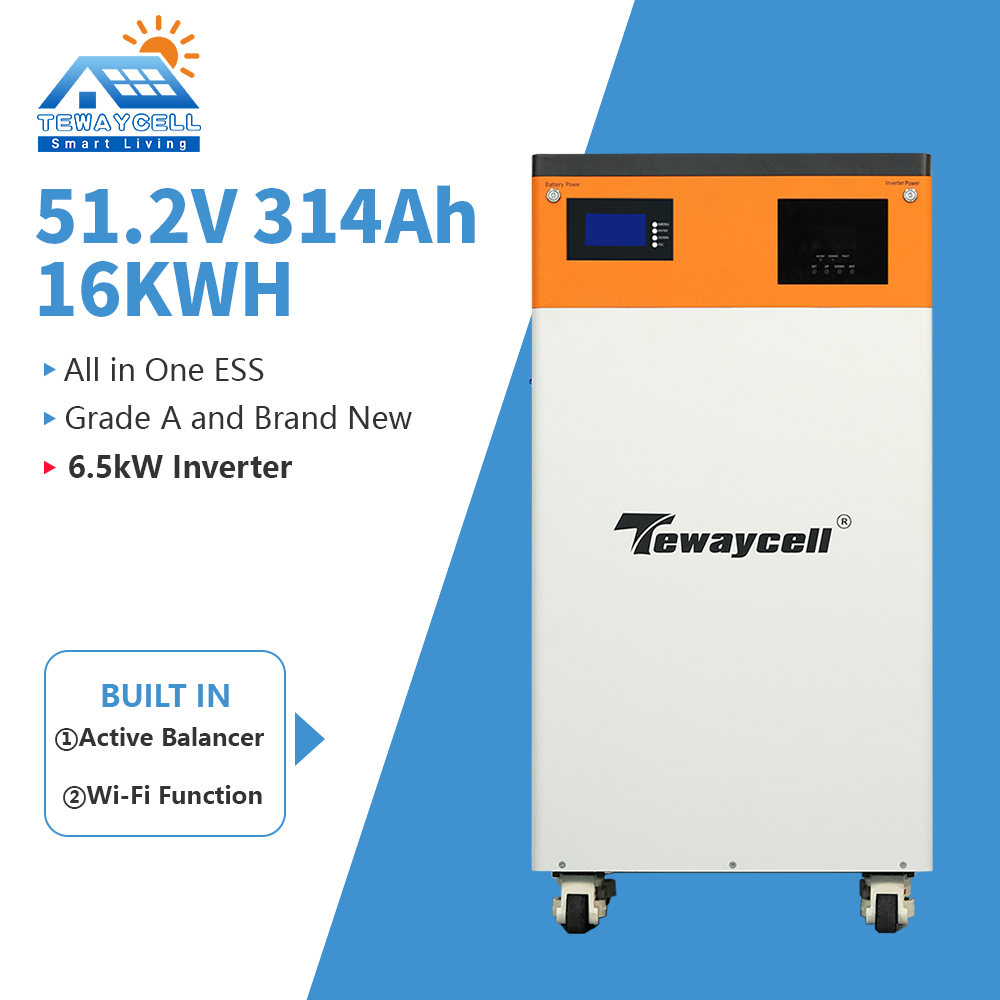All-in-One 6.5kW Inverter & 51.2V 314Ah (16kWh) LiFePO4 Home ESS | Grade A Cells + Active Balancer + WiFi Function