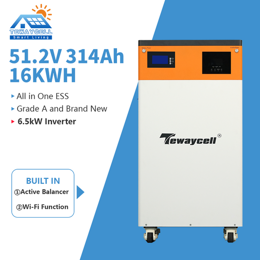 All-in-One 6.5kW Inverter & 51.2V 314Ah (16kWh) LiFePO4 Home ESS | Grade A Cells + Active Balancer + WiFi Function