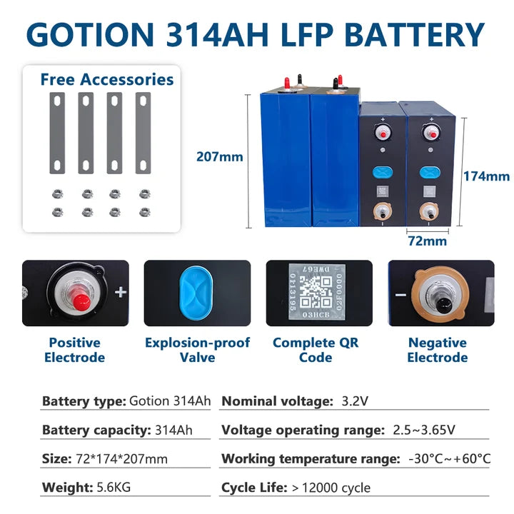 GOTION 314Ah 12000 Cycles LiFePO4 Battery Cells - Brand New Grade A with QR Code