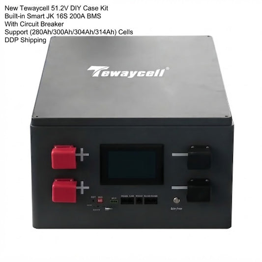New Tewaycell DIY Case Kit 48V 51.2V 280Ah 304Ah 314Ah LiFePO4 Battery Case Kit with JK 200A BMS, Air Switch, Solar System,2A Active Balance Stackable DIY Battery Box