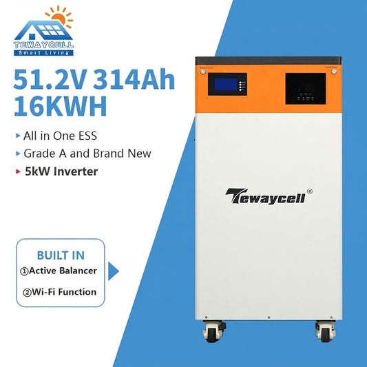 Tewaycell 16kWh All in One ESS 51.2V 314Ah LiFePO4 Battery Built-in 5kW Hybrid 230Vac Off-Grid Inverter
